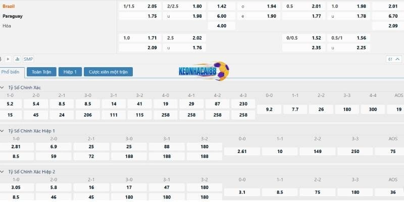 Tỉ lệ kèo trận Brazil vs Paraguay