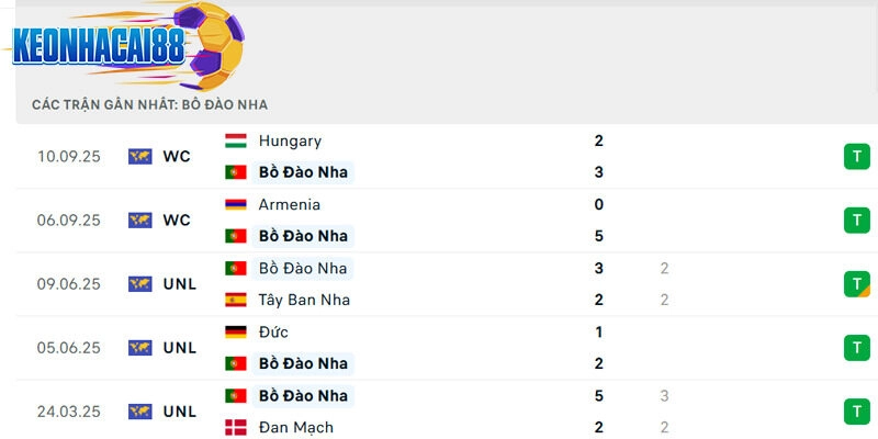 Phong độ của Bồ Đào Nha